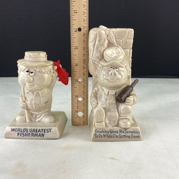 Vintage Russ Berrie 1970s Fisherman & Drinking Drunk Figurines Lot of 2 - Picture 9 of 9